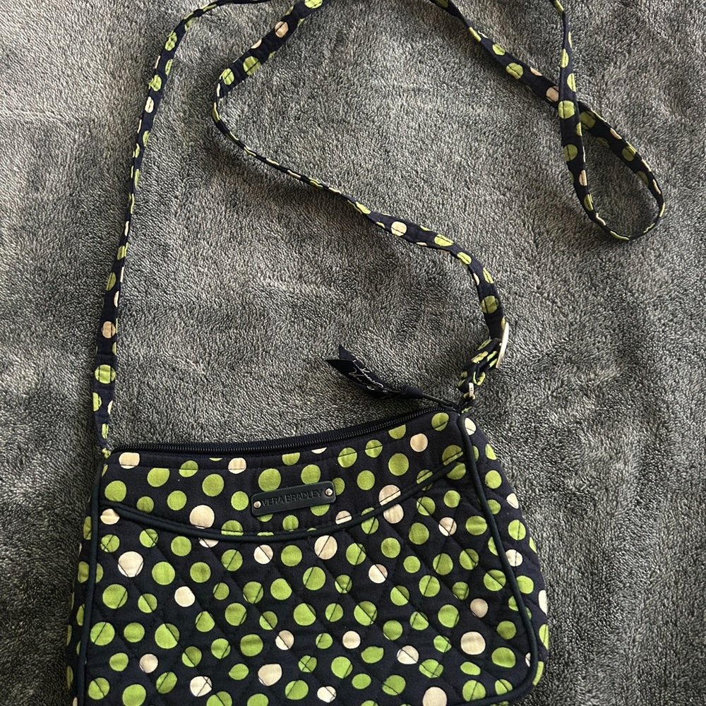 Vera Bradley Green and Black Crossbody Bag with Playful Polka Dots